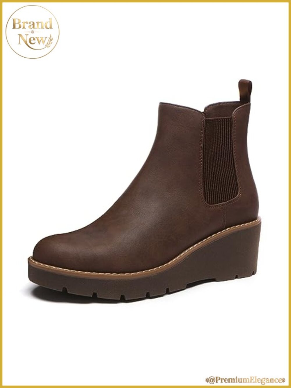 Platform Wedge Chelsea Ankle Boots Nubuck Leather Suede Slip-On